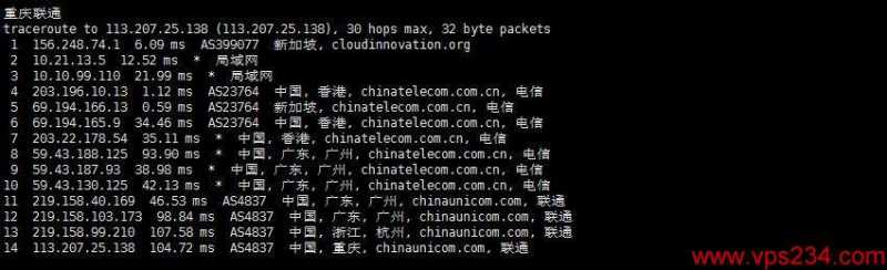 CDNCloud新加坡VPS测评 - 联通回程路由