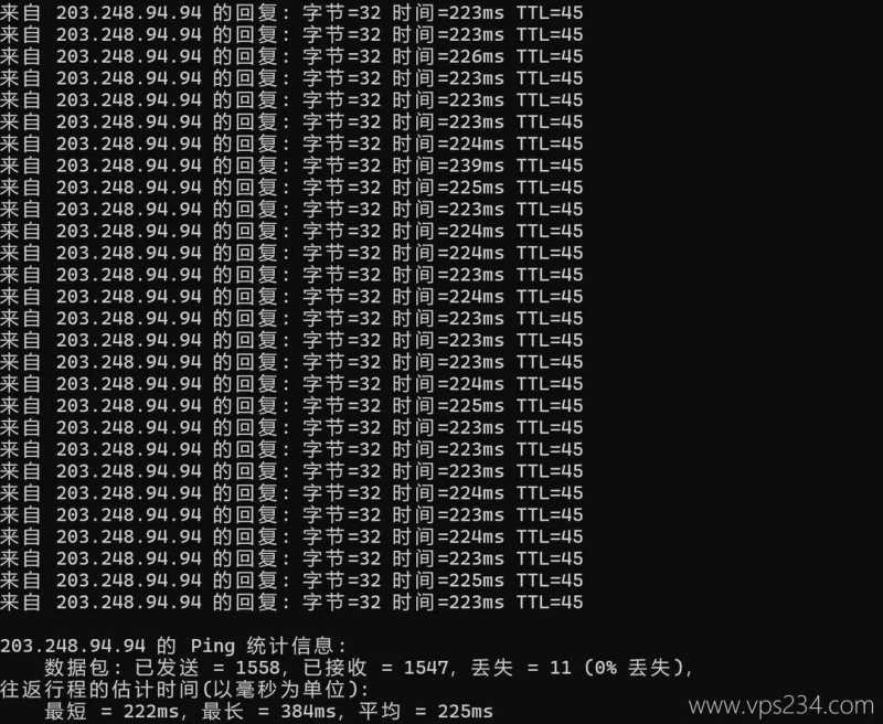 HostKVM韩国家宽VPS测评-本地Ping平均延迟测试