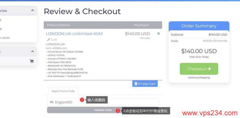 ToToTel英国家宽VPS购买教程-优惠码输入