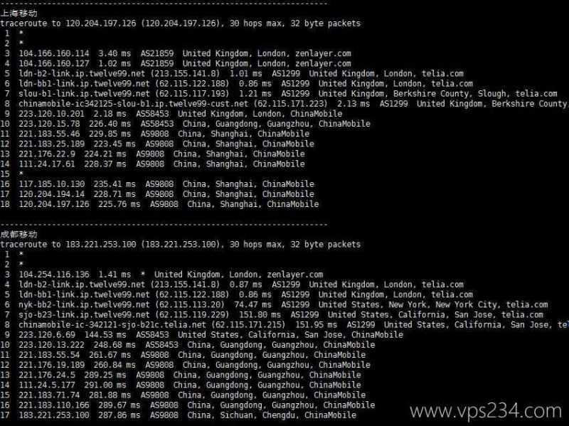 arkecx英国VPS测评 - 移动回程路由测试