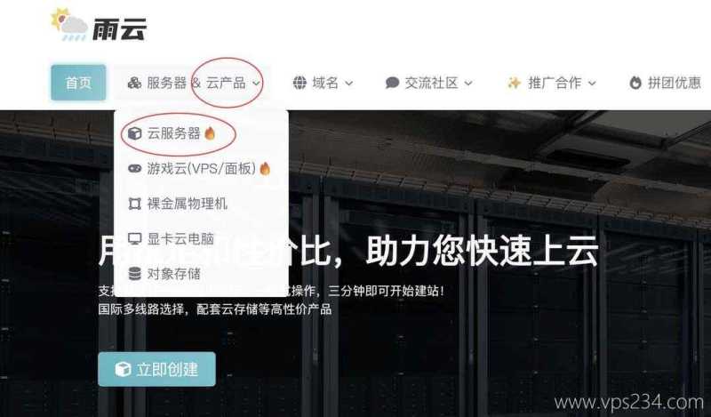 雨云的美国VPS购买教程-首页入口
