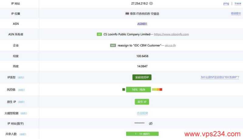 WePC泰国家宽VPS网络测试-IP属性