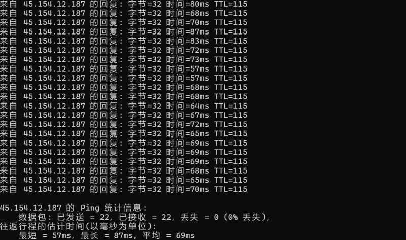 遨游主机韩国VPS测评 - 本地Ping平均延迟测试