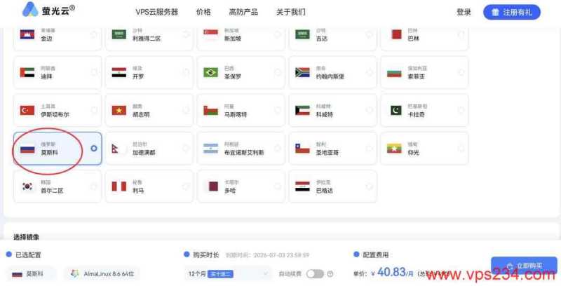 萤光云俄罗斯VPS购买教程-节点选择
