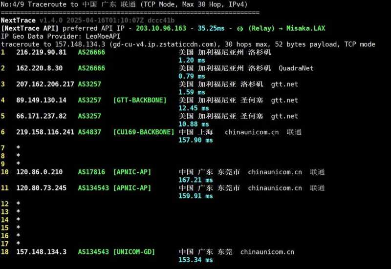 InterServer美国VPS网络测试-联通回程路由