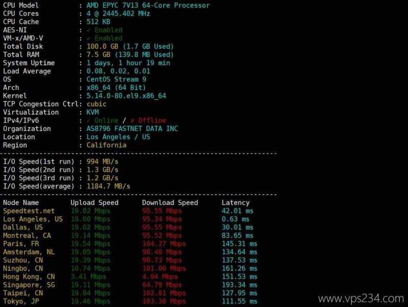 电芒云美国VPS网络测试-性能和速度