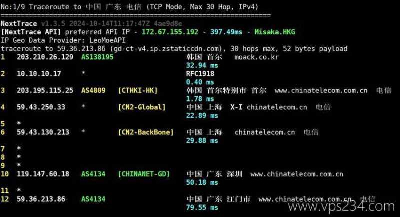 浩捷云韩国VPS测评 - 电信回程路由