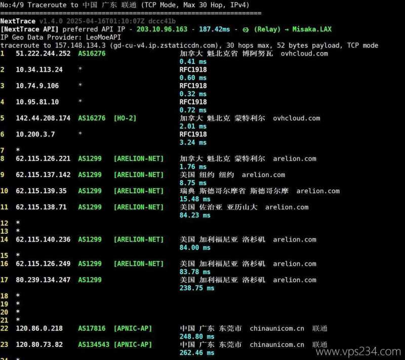 莱卡云加拿大VPS测评-联通回程路由