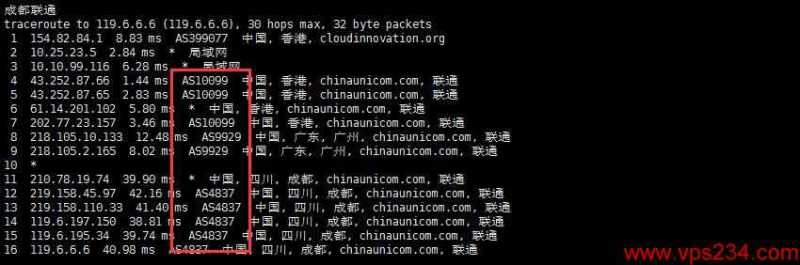 CDNCloud香港VPS测评 - 联通回程路由