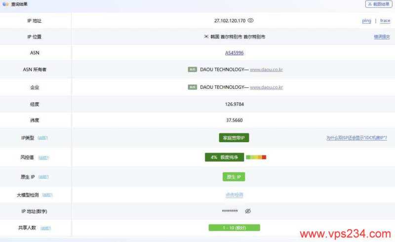 WePC韩国VPS网络测评-IP属性