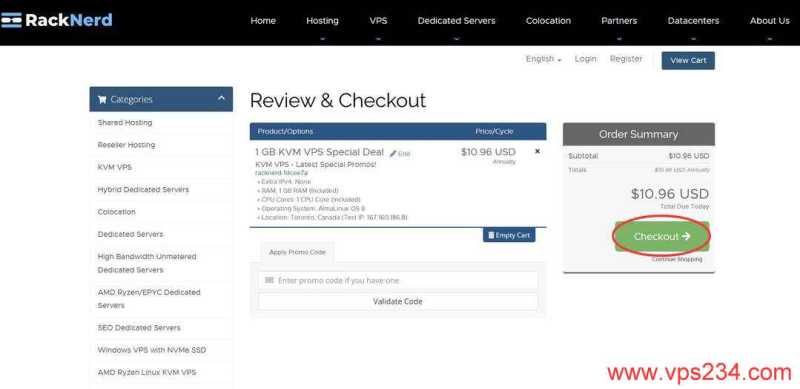 Racknerd加拿大VPS购买教程-优惠码页面