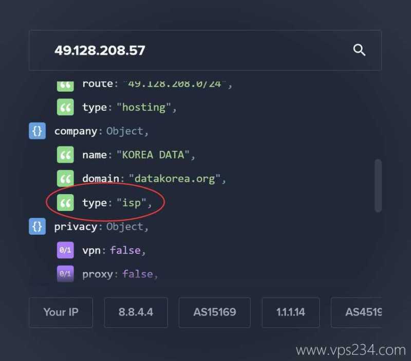 浩捷云韩国VPS测评 - IP类型测试