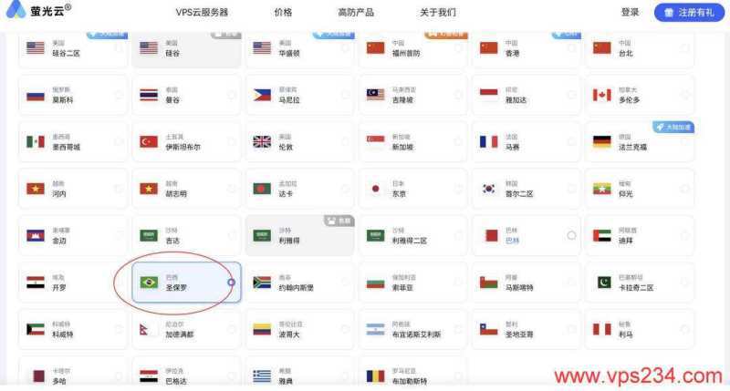 萤光云巴西VPS购买教程-节点选择