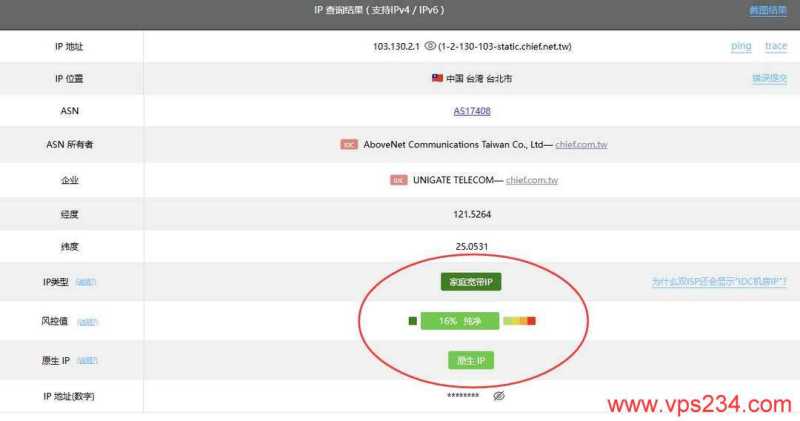 万维电讯台湾VPS测评-IP属性测试