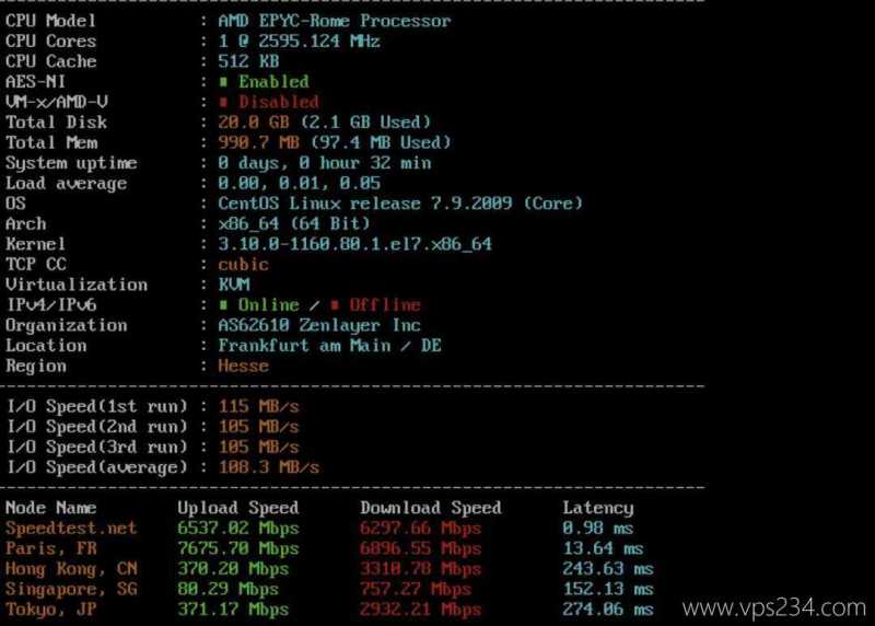 Zenlayer德国VPS网络测试-性能和速度