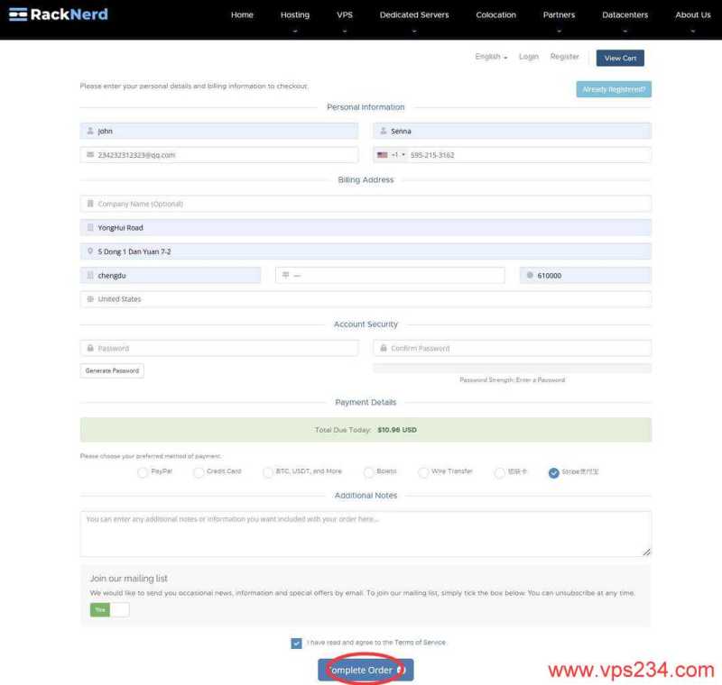 Racknerd加拿大VPS购买教程-下单页面
