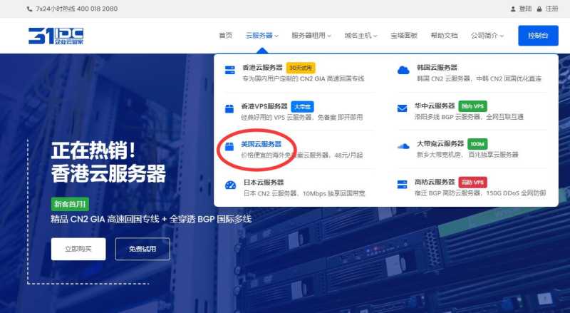 31IDC美国VPS购买 - 首页入口选择