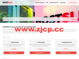 Hostslim:荷兰vps,1核/1GB内存/100GB SSD硬盘/不限流量/1Gbps端口,€ 6,97/月起