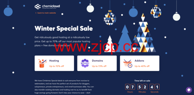 ChemiCloud：冬季促销，虚拟主机$2.99/月起，经销商主机享受70% 折扣，$2.99/月起，Cloud VPS首月50%折扣插图