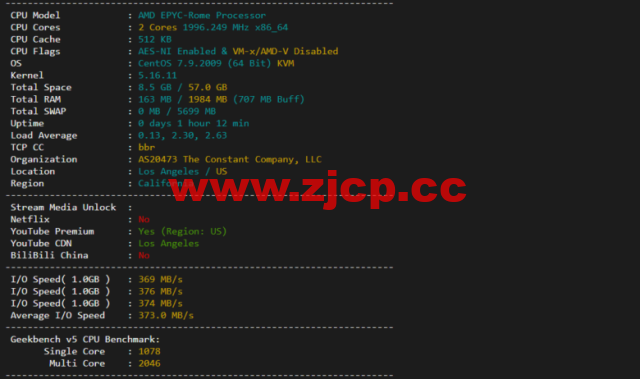 Vultr：洛杉矶机房测评2022：下载速度、速度延迟、路由丢包、性能测评、流媒体解锁等插图1