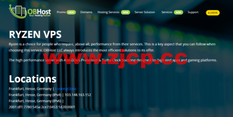OBHost LLC：德国法兰克福机房新上Ryzen VPS，2核/4G内存/100G SSD硬盘/10TB流量/1Gbps带宽，$30.00/月起插图
