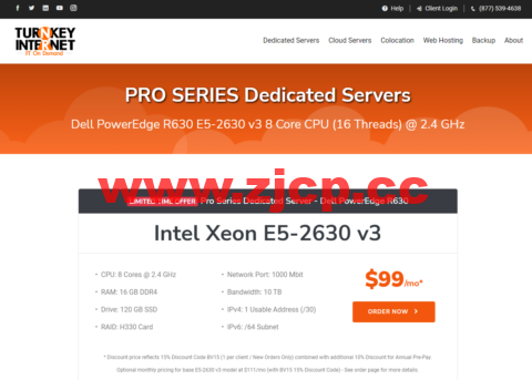 TurnkeyInternet：美国便宜独立服务器，E5-2630 v3/120GB固态硬盘/10TB流量/1Gbps带宽，$99/月，30天退款保证插图