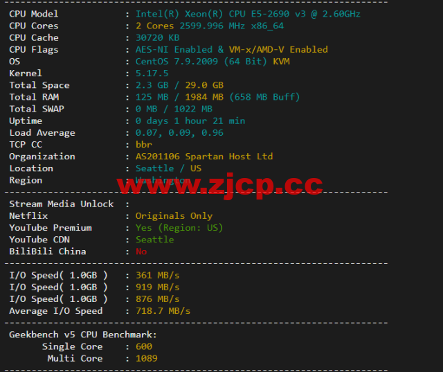 斯巴达(SpartanHost)：西雅图机房高防vps，E5 KVM VPS（去程直连，AS4837回程），简单测评插图1