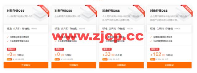 阿里云：对象存储OSS，新人特惠，0元体验，100GB存储包，半年仅需要33元插图1