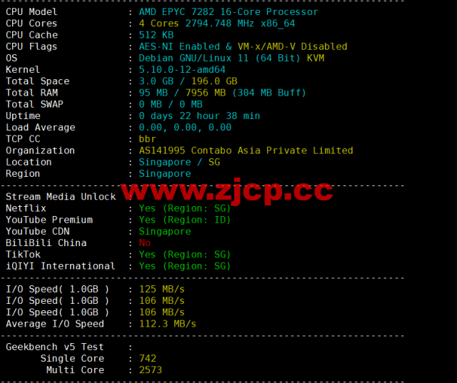 Contabo：新加坡机房，原生ip，4核/8G/200G SSD或50 GB NVMe/200Mbps带宽起，月付€6.99，解锁tiktok等流媒体，简单测评插图1