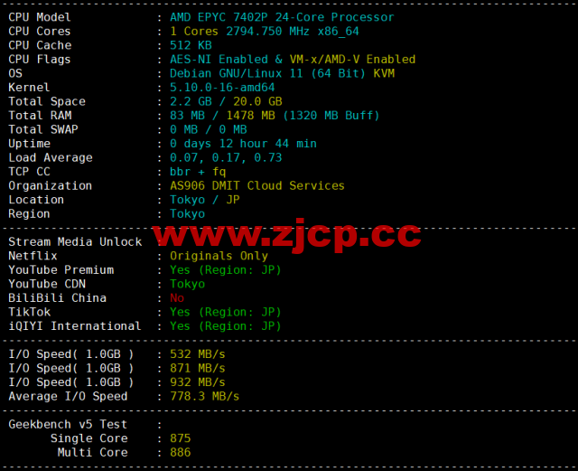 DMIT：日本PVM.TYO.Lite vps，月付$6.9，三网移动CMI线路，原生IP，解锁tiktok、Netflix、Disney+等流媒体，简单测评插图1