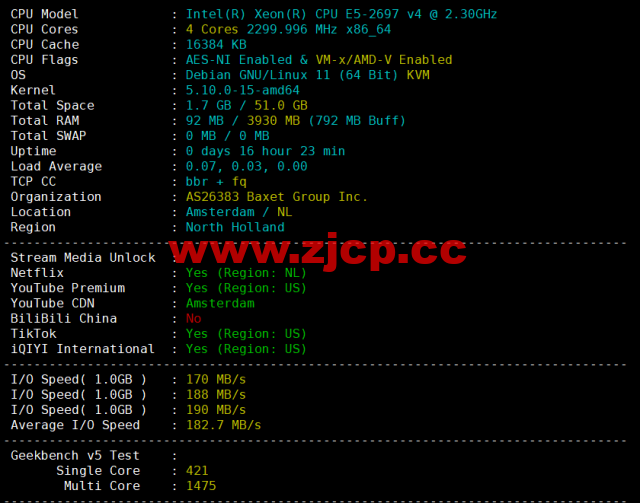 Justhost：荷兰阿姆斯特丹机房vps，200M-1Gbps不限流量，$2.12/月起，简单测评插图1