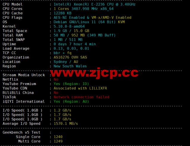 REGXA：澳大利亚悉尼机房vps，1核/1G内存/15gNVMe/1Gbps带宽，$2.5/月起，简单测评插图1