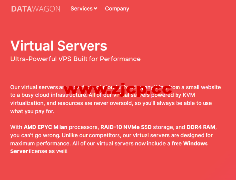 DataWagon：AMD Epyc高性能vps，纽约机房，4核/8GB/80 GB NVMe/5TB/1Gbps带宽，$6/月，免费备份，支持windows插图