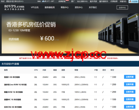 80VPS：香港CN2独立服务器299元/月起，美国CN2独立服务器350元/月起插图