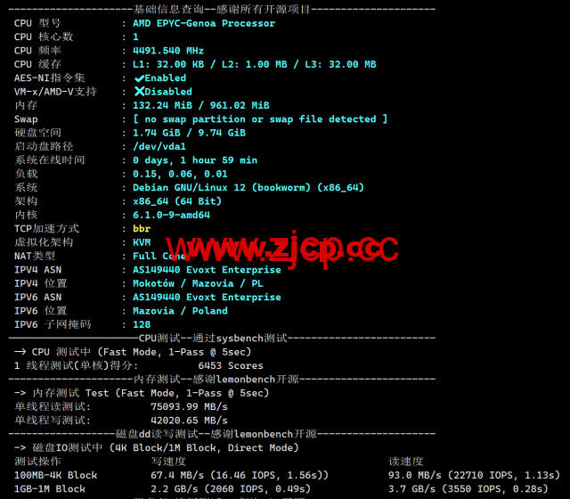 Evoxt：波兰华沙数据中心，1Gbps带宽，$2.8/月起，简单测评插图1