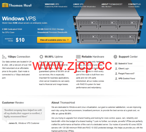 ThomasHost：美国vps/法国vps/加拿大vps，1核/2GB/50GB/1Gbps不限流量，$5/月，支持windows插图