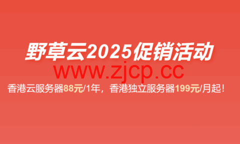 #2025年终促销#野草云：香港VPS主机88元/年起，香港独立服务器199元/月起插图