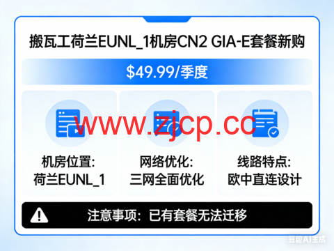 搬瓦工：荷兰EUNL_1机房开放CN2 GIA-E 套餐新购，$49.99/季度，已有套餐无法迁移，更全面的三网优化/专为欧中直连设计插图