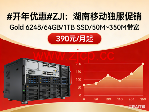 #开年优惠#ZJI:湖南移动独服促销,Gold 6248/64GB/1TB SSD/50M~350M带宽,390元/月起插图 #开年优惠#ZJI:湖南移动独服促销,Gold 6248/64GB/1TB SSD/50M~350M带宽,390元/月起插图